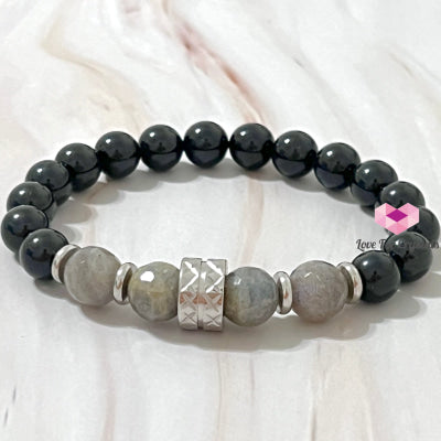 Protection Crystal Remedy Bracelet For Men (Premium Series) Black Tourmaline Labradorite Stainless