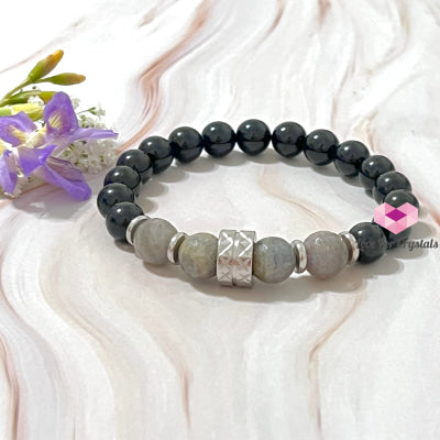 Protection Crystal Remedy Bracelet For Men (Premium Series) Black Tourmaline Labradorite Stainless