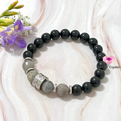 Protection Crystal Remedy Bracelet For Men (Premium Series) Black Tourmaline Labradorite Stainless