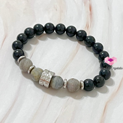 Protection Crystal Remedy Bracelet For Men (Premium Series) Black Tourmaline Labradorite Stainless