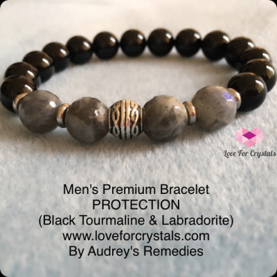 Protection Crystal Bracelet (Mens Premium Series) Black Tourmaline Labradorite Stainless Steel Beads