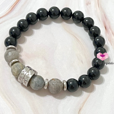 Protection Crystal Remedy Bracelet For Men (Premium Series) Black Tourmaline Labradorite Stainless