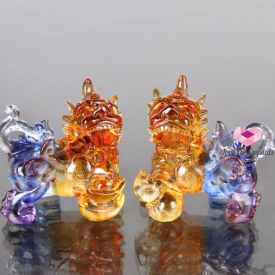 Qilin/Kirin Luili Glass Crystal (9X5X8Cm) Per Pair With Box (Feng Shui 2024) 9X5X8Cm Carving Crystal