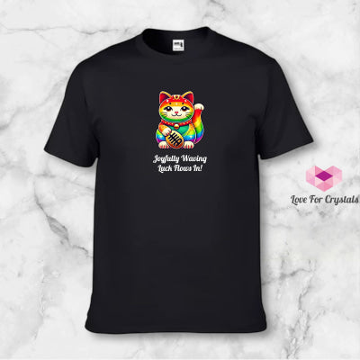 Rainbow Fortune Cat (Shirts of Fortune) by Fort M Treasures Black M