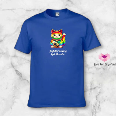 Rainbow Fortune Cat (Shirts of Fortune) by Fort M Treasures Navy Blue S