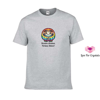 Rainbow Wish Granting Daruma (Shirts of Fortune) by Fort M Treasures Grey 3XL