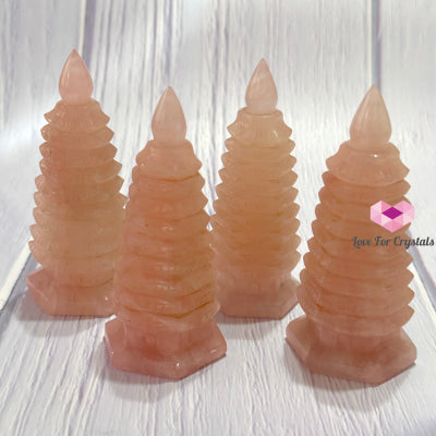 Rose Quartz 9-Tier Pagoda 4 Polished Crystals