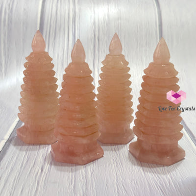 Rose Quartz 9-Tier Pagoda 4 Polished Crystals