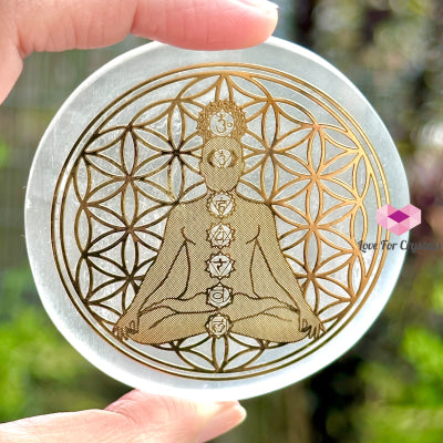 Selenite Sacred Geometry Charging/Cleansing Plate (60Mm) Chakra Polished Crystals