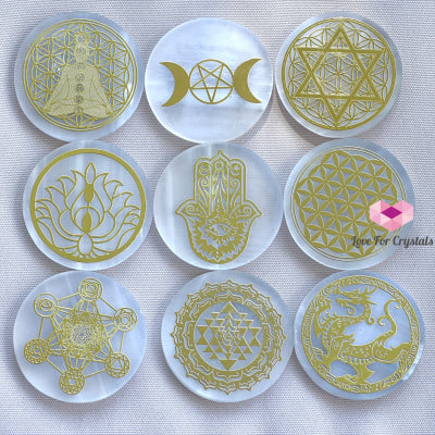 Selenite Sacred Geometry Charging/Cleansing Plate (60Mm) Polished Crystals