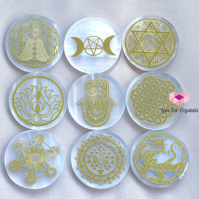 Selenite Sacred Geometry Charging/Cleansing Plate (60Mm) Polished Crystals