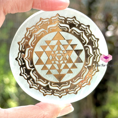 Selenite Sacred Geometry Charging/Cleansing Plate (60Mm) Sri Yantra Polished Crystals