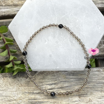 Smoky Quartz With Black Tourmaline Crystal Anklet