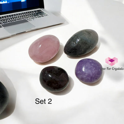 Social Media Detox Crystal Set (Smoky Quartz Lepidolite Rose Labradorite) 25-35Mm 2 Sets