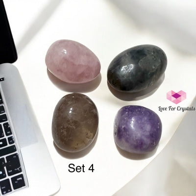 Social Media Detox Crystal Set (Smoky Quartz Lepidolite Rose Labradorite) 25-35Mm 4 Sets