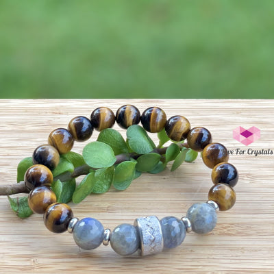 Stability Crystal Remedy Bracelet For Men (Premium Series) Tigers Eye Labradorite & Stainless Steel