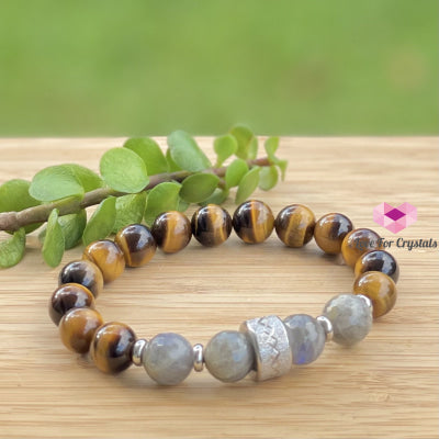 Stability Crystal Remedy Bracelet For Men (Premium Series) Tigers Eye Labradorite & Stainless Steel