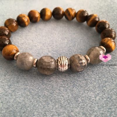 Stability Bracelet (Mens Premium Series) Tigers Eye Labradorite & Stainless Steel Spacers Remedy