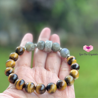 Stability Crystal Remedy Bracelet For Men (Premium Series) Tigers Eye Labradorite & Stainless Steel