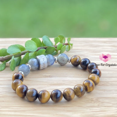 Stability Crystal Remedy Bracelet For Men (Premium Series) Tigers Eye Labradorite & Stainless Steel