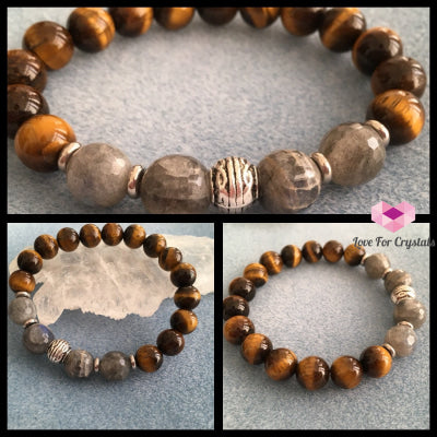 Stability Bracelet (Mens Premium Series) Tigers Eye Labradorite & Stainless Steel Spacers Remedy