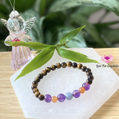 Study & Focus Bracelet (Tigers Eye Amethyst Carnelian Angelite) Size 5.5 Bracelets Bangles