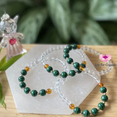 Success Bracelet (Malachite Clear Quartz Amber With 14K Gold Filled Beads) Audreys Crystal Remedy