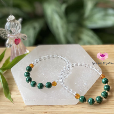 Success Bracelet (Malachite Clear Quartz Amber With 14K Gold Filled Beads) Audreys Crystal Remedy