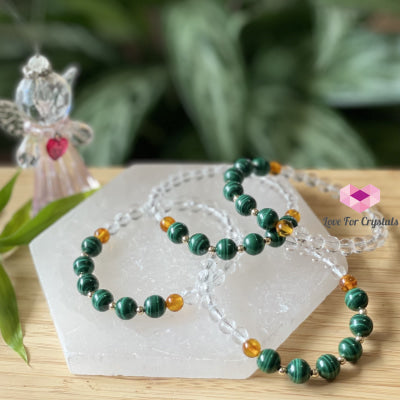 Success Bracelet (Malachite Clear Quartz Amber With 14K Gold Filled Beads) Audreys Crystal Remedy