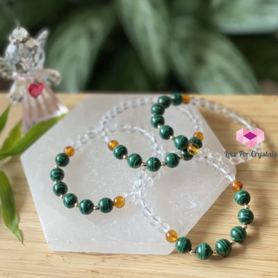 Success Bracelet (Malachite Clear Quartz Amber With 14K Gold Filled Beads) Audreys Crystal Remedy