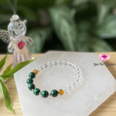 Success Bracelet (Malachite Clear Quartz Amber With 14K Gold Filled Beads) Audreys Crystal Remedy