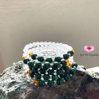 Success Bracelet (Malachite Clear Quartz Amber With 14K Gold Filled Beads) Audreys Crystal Remedy