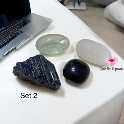 Tech Detox & Protection Crystal Set (Tourmaline Obsidian Selenite Fluorite) 2 Set