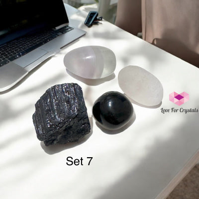 Tech Detox & Protection Crystal Set (Tourmaline Obsidian Selenite Fluorite) 7 Set