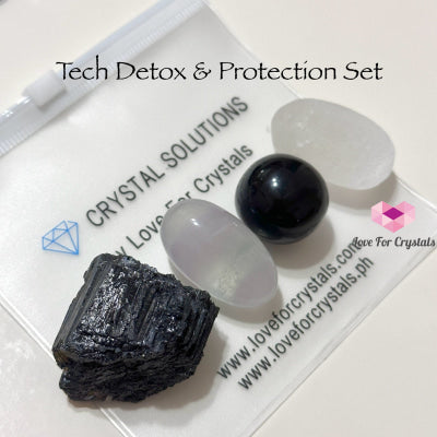 Tech Detox & Protection Crystal Set (Tourmaline Obsidian Selenite Fluorite) Set