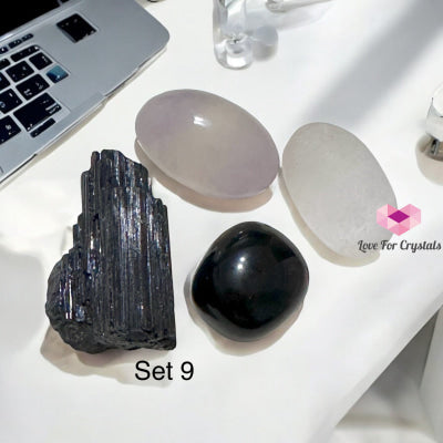 Tech Detox & Protection Crystal Set (Tourmaline Obsidian Selenite Fluorite) 9 Set