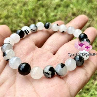 Tourmalinated Quartz Gemstone Energy Bracelet 8Mm Bracelets & Bangles