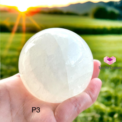 White Calcite Sphere (Mexico) With Wooden Stand (55Mm) Photo 3 Crystal Sphere