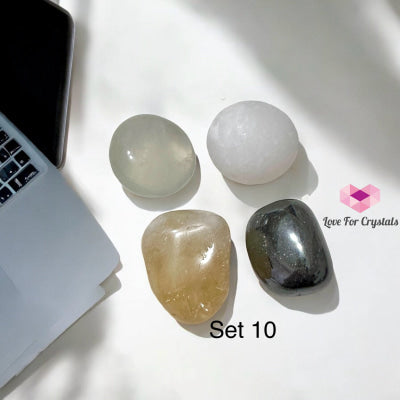 Work From Home Energy Crystal Set (Citrine Fluorite Hematite & White Jade) 10 Sets