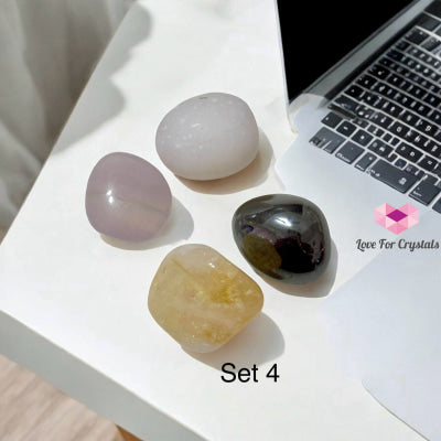 Work From Home Energy Crystal Set (Citrine Fluorite Hematite & White Jade) 4 Sets