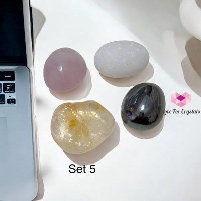 Work From Home Energy Crystal Set (Citrine Fluorite Hematite & White Jade) 5 Sets