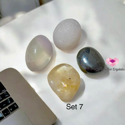 Work From Home Energy Crystal Set (Citrine Fluorite Hematite & White Jade) 7 Sets